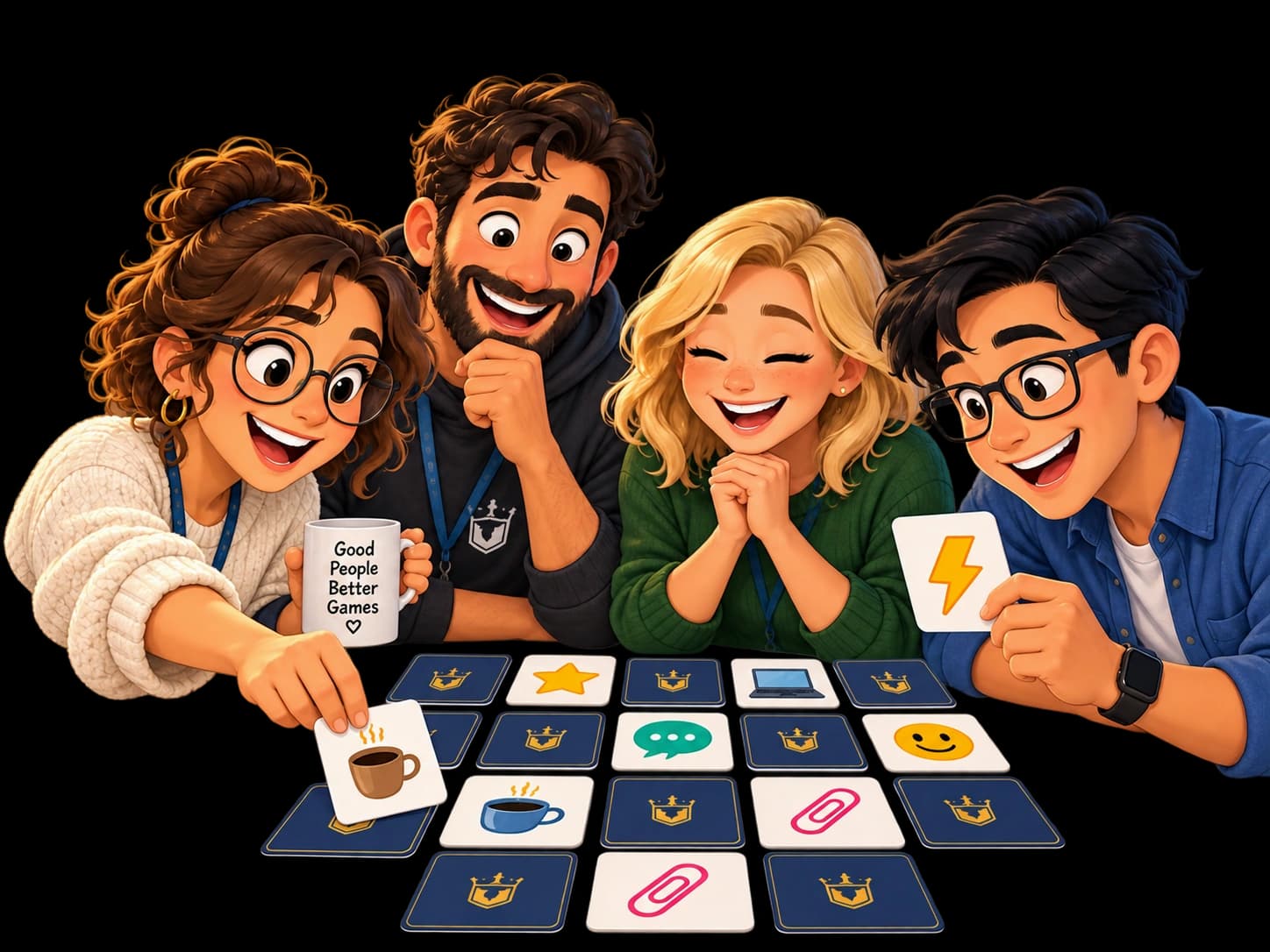 A team playing a memory card game together